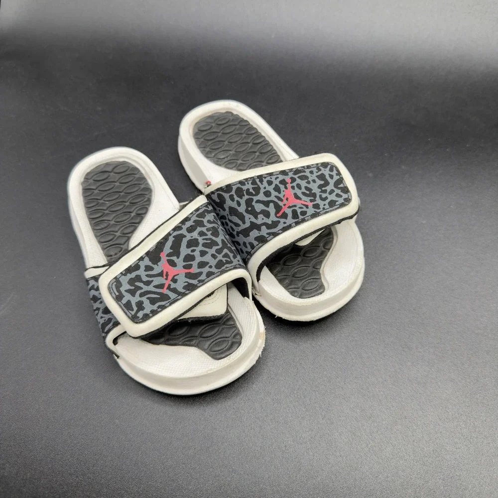 Jordan Hydro 2 Elephant Print Slide Sandals Toddler 8C White Grey Red Athletic